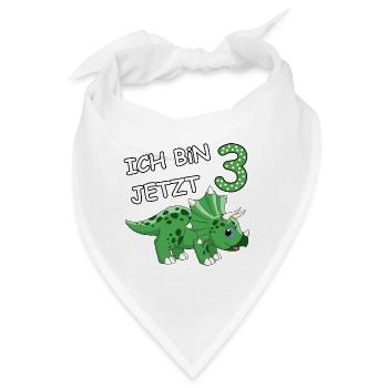 Ich bin jetzt 3 Dino Motiv für Baby's / Jungs - Bandana - Weiß - Vorne