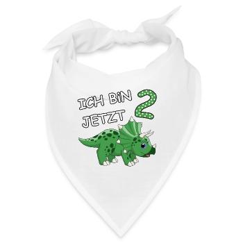 Ich bin jetzt 2 Dino Motiv für Baby's / Jungs - Bandana - Weiß - Vorne