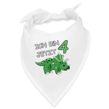 Ich bin jetzt 4 Dino Motiv für Baby's / Jungs - Bandana - Weiß - Vorne