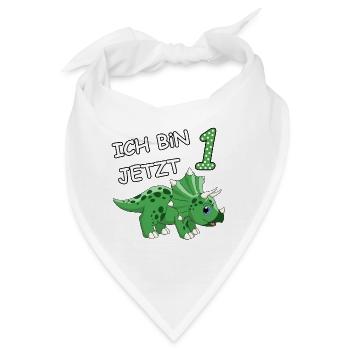 Ich bin jetzt 1 Dino Motiv für Baby's / Jungs - Bandana - Weiß - Vorne