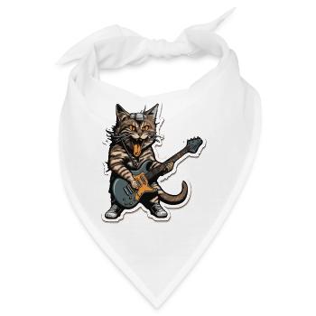Rock-Gitarrenspieler Katze - Bandana - Weiß - Vorne
