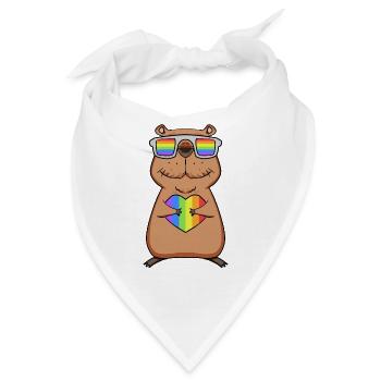 Regenbogen - Capybara mit Brille und Herz - Bandana - Weiß - Vorne