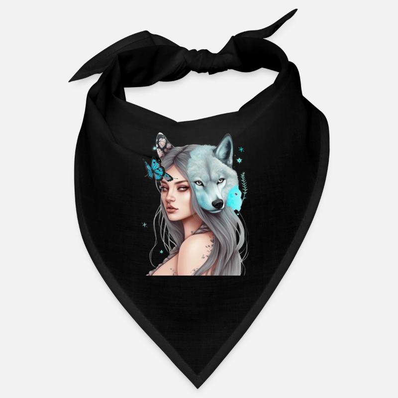 Schöne Mädchen- und Wolfsschmetterlingsgrafik Bandana