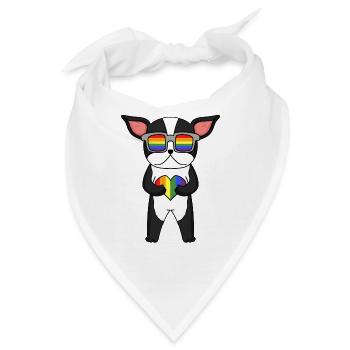 Regenbogen - Hund mit Brille und Herz - Bandana - Weiß - Vorne
