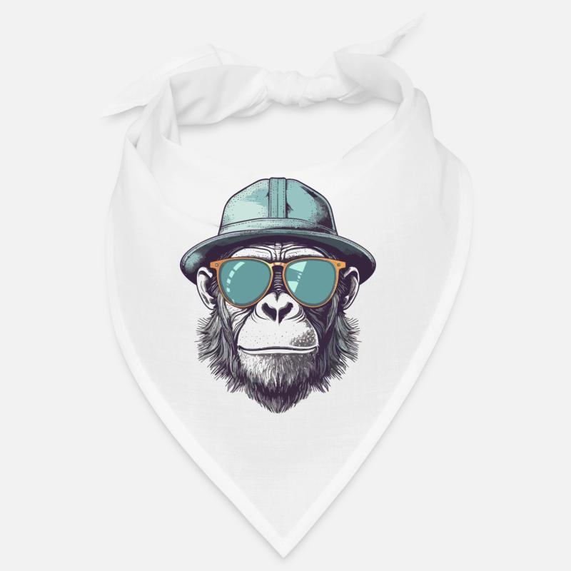 Cool monkey with sunglasses and hat - Bandana - white