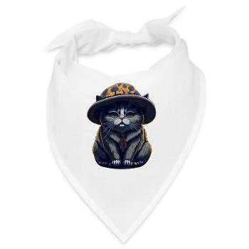 Mollige Katze mit Pilzhut - Bandana - Weiß - Vorne