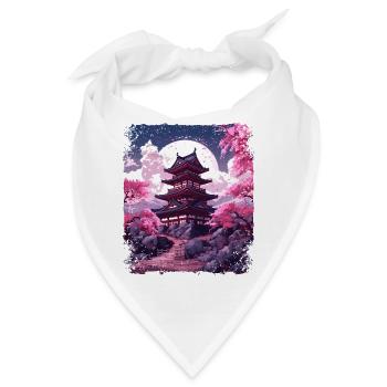 Kirschblüten-Sakura-Baum in einer Tempel-Dampfwelle - Bandana - Weiß - Vorne