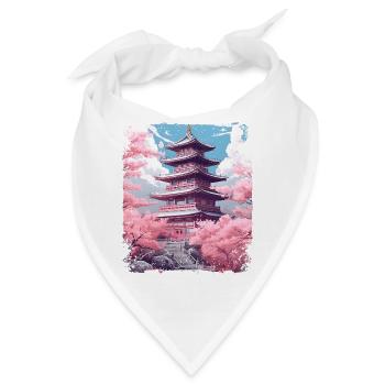 Kirschblüten-Sakura-Baum in einer Tempel-Dampfwelle - Bandana - Weiß - Vorne