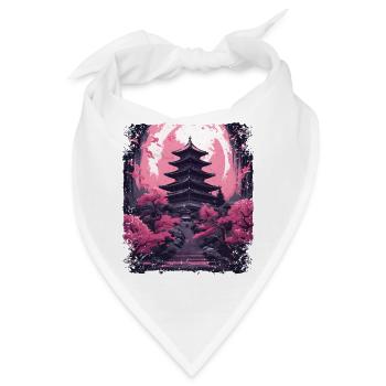 Kirschblüten-Sakura-Baum in einer Tempel-Dampfwelle - Bandana - Weiß - Vorne