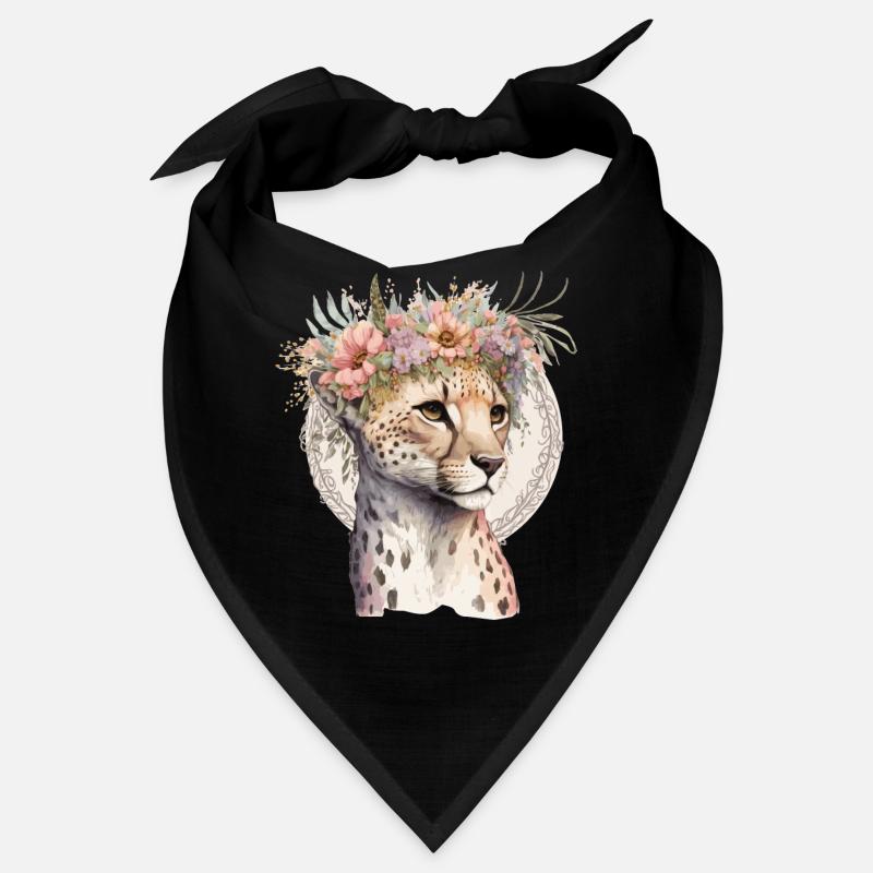 Cute Cheetah Flower Crown Boho Aesthetic Bandana
