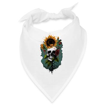 Totenkopf Sonnenblume Blumen Dekorieren Cool Rad Tech Wortspiel - Bandana - Weiß - Vorne