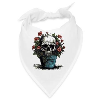 Totenkopf und Topfpflanzen - Bandana - Weiß - Vorne