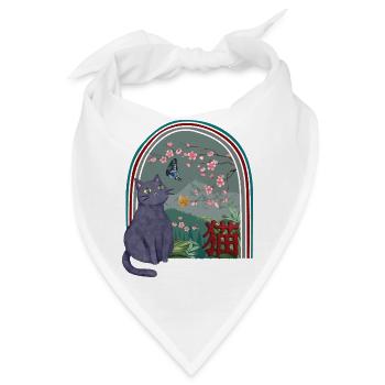 Kirschblüten-Hemd, Kirschblüten-Katze Vintage - Bandana - Weiß - Vorne