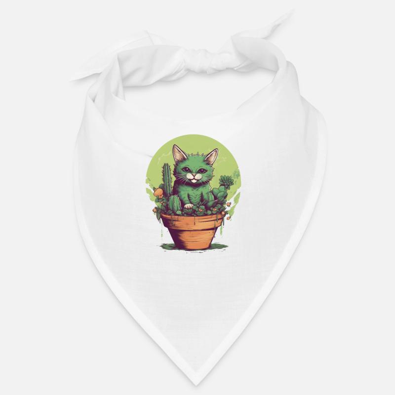 Chat vert en pot avec des plantes vertes Bandana