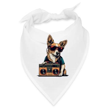 Hund mit Boombox und Sonnenbrille - Bandana - Weiß - Vorne