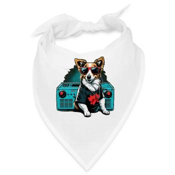 Hund mit grosser Boombox und Sonnenbrille - Bandana - Weiß - Vorne