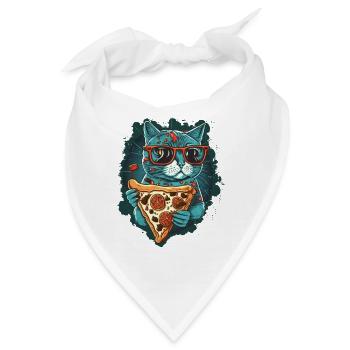 Katze mit Pizzastücken - Bandana - Weiß - Vorne