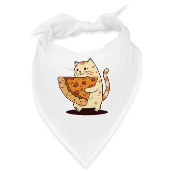 Katze trägt Pizzastück - Bandana - Weiß - Vorne
