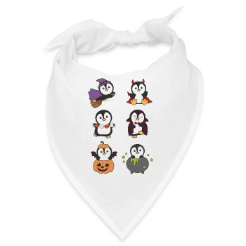 Pinguin Halloween Teufel Kürbis Vampier Kostüm - Bandana - Weiß - Vorne