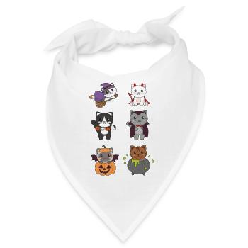 Katze Halloween Teufel Kürbis Vampier Kostüm - Bandana - Weiß - Vorne