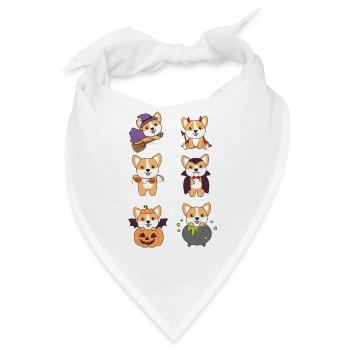 Corgi Halloween Teufel Kürbis Vampier Kostüm - Bandana - Weiß - Vorne
