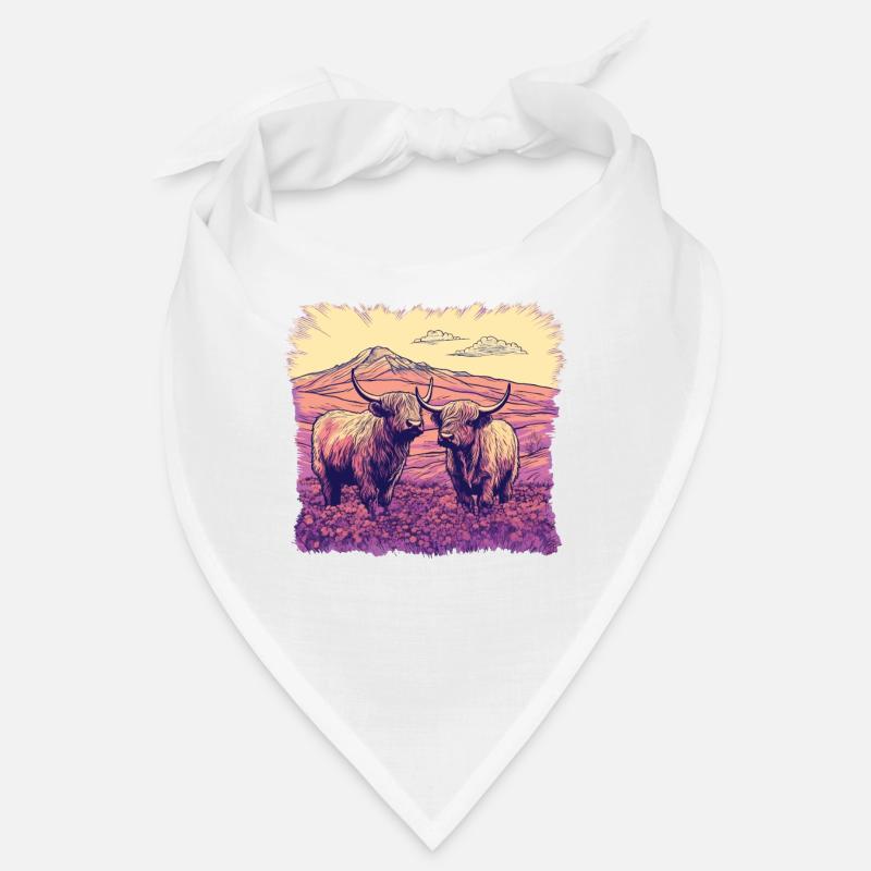 Paysage rustique de vaches écossaises des Highlands et Bandana
