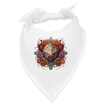 W20 Würfel Mit Blumen Fantasy RPG Shirt - Bandana - Weiß - Vorne