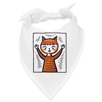 Cooler und süßer Anime-Cartoon: Katzen-Kind - Bandana - Weiß - Vorne