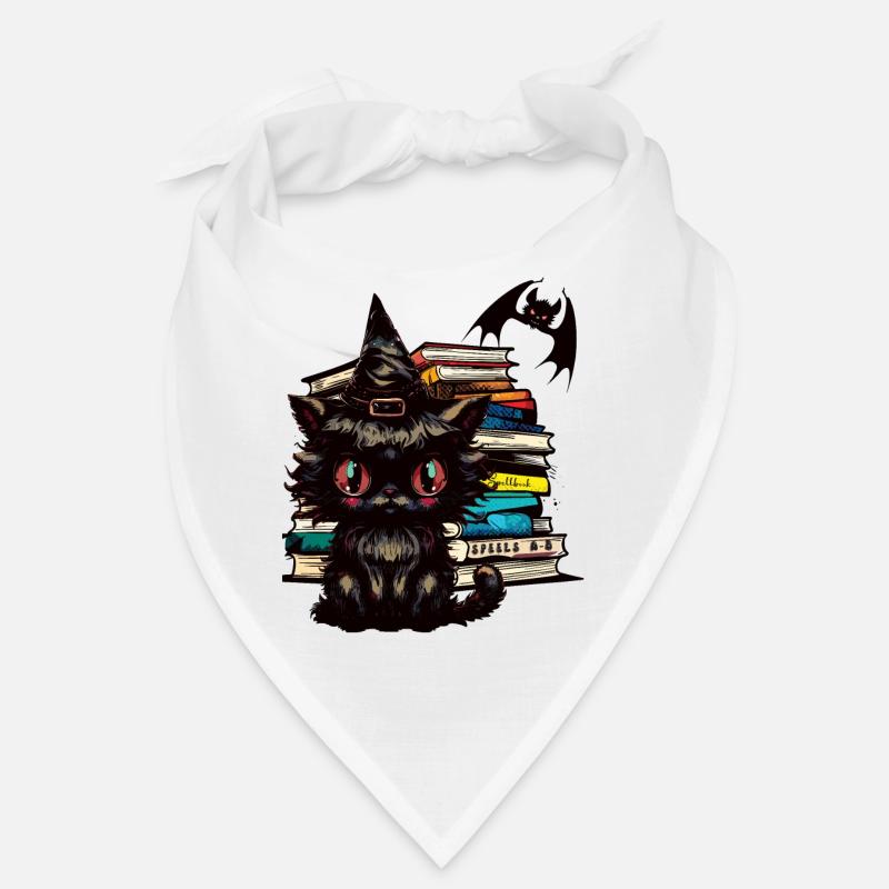 Cat with witch hat, magic books and bat Bandana