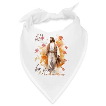 Fall Jesus He Never Leaves: Christian Autumn Vibes - Bandana - Weiß - Vorne