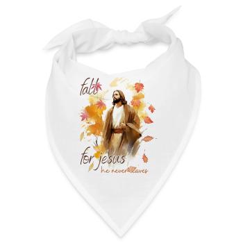 Fall Jesus He Never Leaves: Christian Autumn Vibes - Bandana - Weiß - Vorne