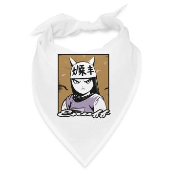 Cartoon Anime Manga Samurai Katzen Mädchen - Bandana - Weiß - Vorne