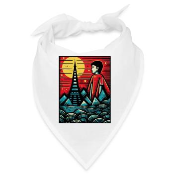 Holzschnitt Kunst, Der japanische Junge aus Tokyo - Bandana - Weiß - Vorne