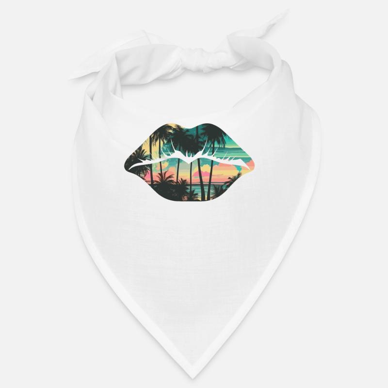 Beach Palm Tree Lips Tropical Summer Retro Sunset Bandana