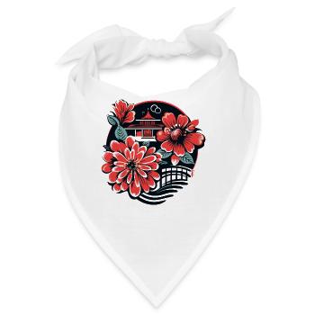 Japanischer Tempel und Blumen - Bandana - Weiß - Vorne