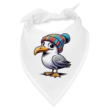 Moin Möwe Beanie Mütze T-Shirt Tasche Brusttasche - Bandana - Weiß - Vorne