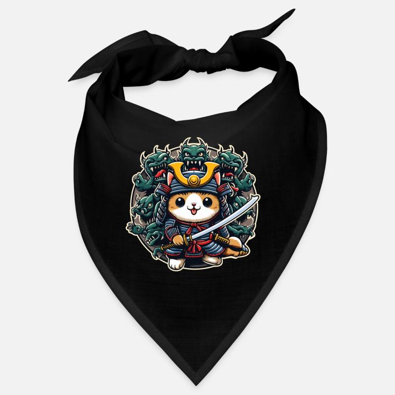 Samurai-Ninja-Katze und Monster dahinter Bandana