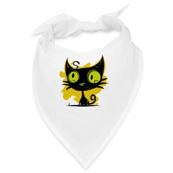Moderne Kunst: Schwarze und Grüne Katze - Bandana - Weiß - Vorne