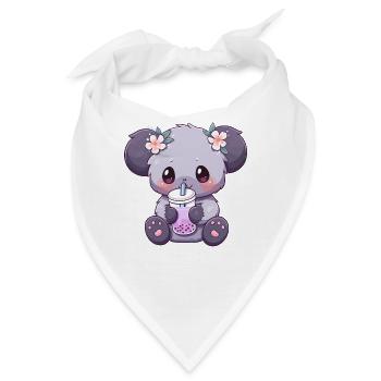 Kawaii Koala trinkt Boba Bubble Tea Chibi - Bandana - Weiß - Vorne