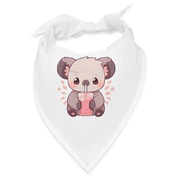 Kawaii Koala trinkt Boba Bubble Tea Chibi - Bandana - Weiß - Vorne