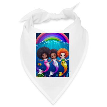 Bunte Meerjungfrauen mit Regenbogenhintergrund - Bandana - Weiß - Vorne