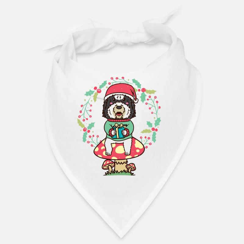 Sheepadoodle Hund Auf Pilz Weihnachtskranz Bandana
