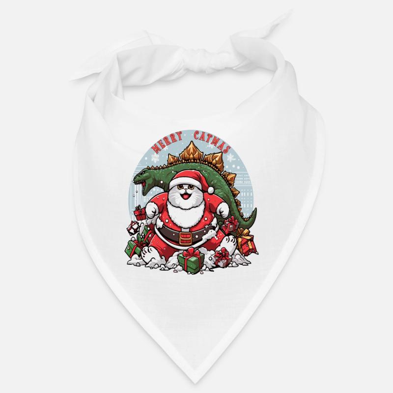 Fette Katze als Weihnachtsmann und Dinosaurier zerstörende Geschenke, Bandana