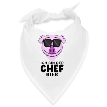 Chef Spruch mit Schwein Motiv - Bandana - Weiß - Vorne