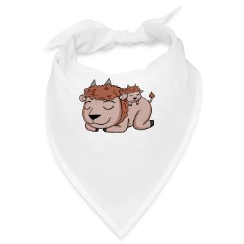 Bison Familie - Bison mit Baby - Bandana - Weiß - Vorne