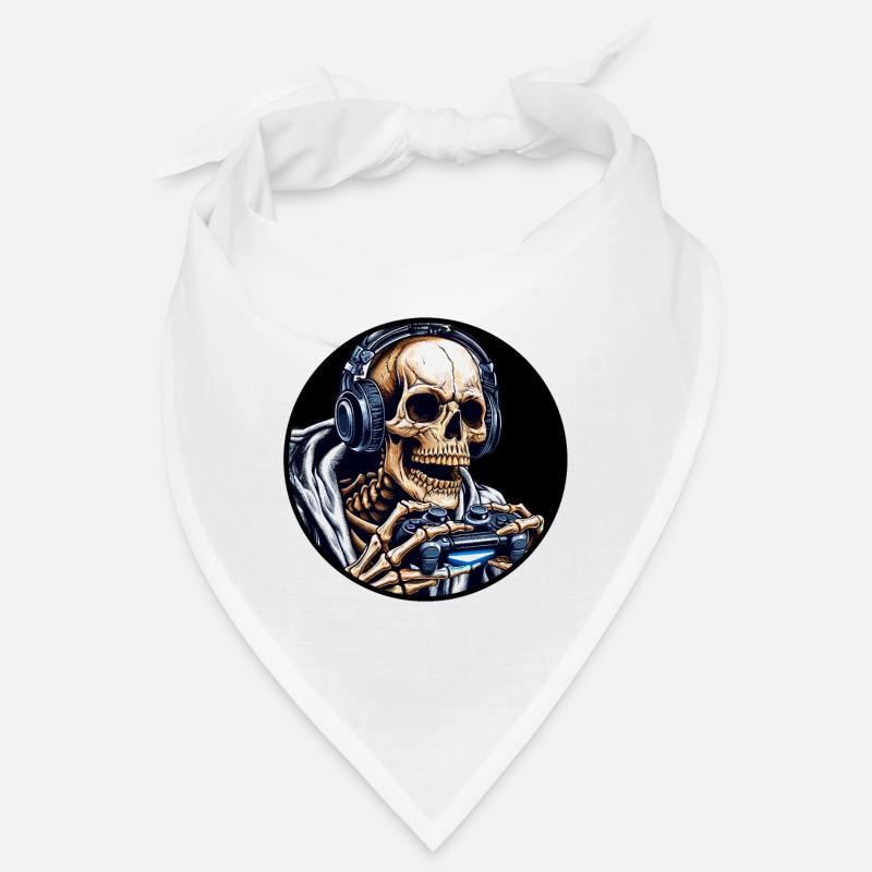 Skelett mit Gamecontroller und Kopfhörern Bandana