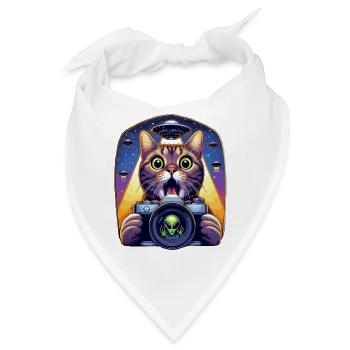 Lustige verängstigte Katze mit UFO-Alien-Angriff 3D-Effekt - Bandana - Weiß - Vorne