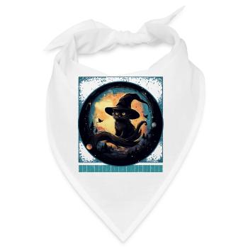 Hexenkatze auf einem Besenstiel Halloween T-Shirt - Bandana - Weiß - Vorne
