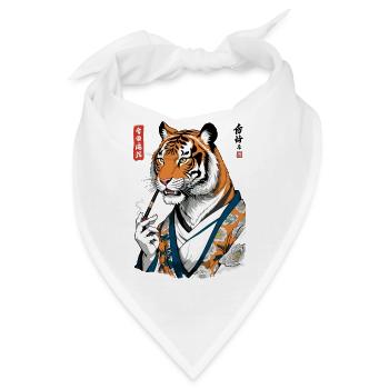 Ukiyo-E Tiger Geisha Anime Vintage Streetwear - Bandana - Weiß - Vorne