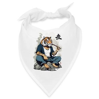 Japanischer rauchender Tiger Streetwear Kunststil - Bandana - Weiß - Vorne